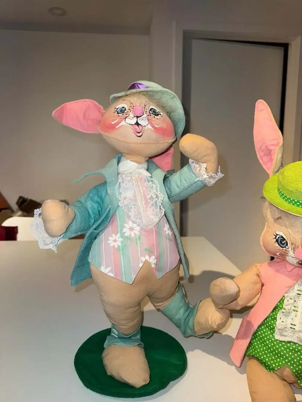Vintage 1987 Annalee Mobilitee Dolls 20-inch Easter Bunny Boy and Girl Set